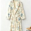 1 Samifyhome Cotton Towel Robe with Shawl Collar – Vintage Floral Cream