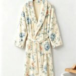 Samifyhome Cotton Towel Robe with Shawl Collar – Vintage Floral Cream