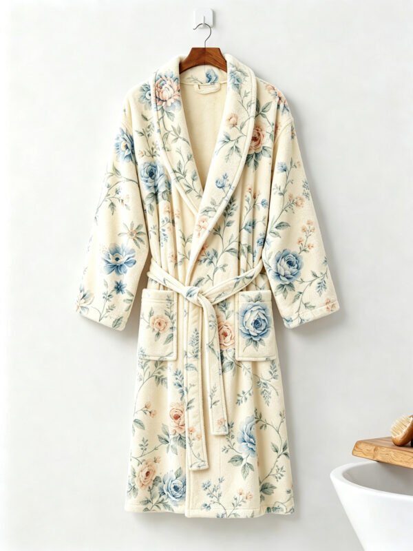 Samifyhome Cotton Towel Robe with Shawl Collar – Vintage Floral Cream