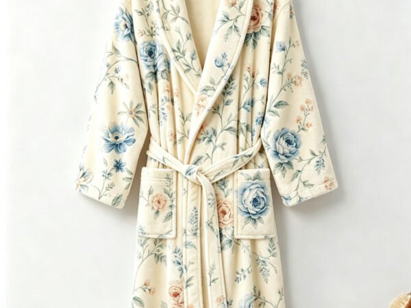 Samifyhome Cotton Towel Robe with Shawl Collar – Vintage Floral Cream