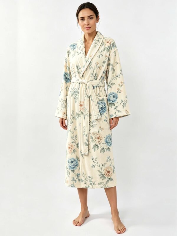 2 Samifyhome Cotton Towel Robe with Shawl Collar – Vintage Floral Cream
