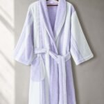 Luxury 100% cotton adult bathrobe featuring a soft shawl collar design in elegant taro purple6