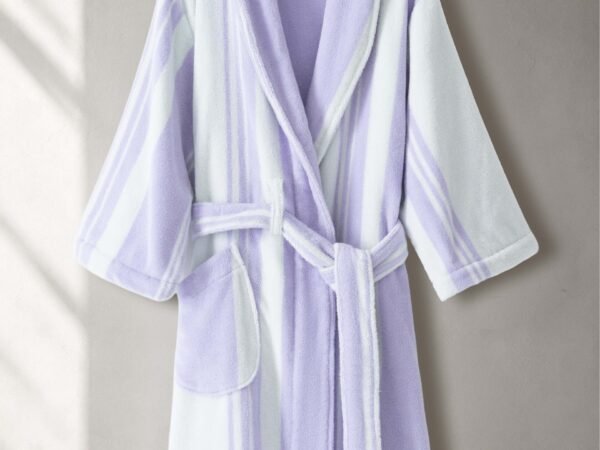 Luxury 100% cotton adult bathrobe featuring a soft shawl collar design in elegant taro purple6