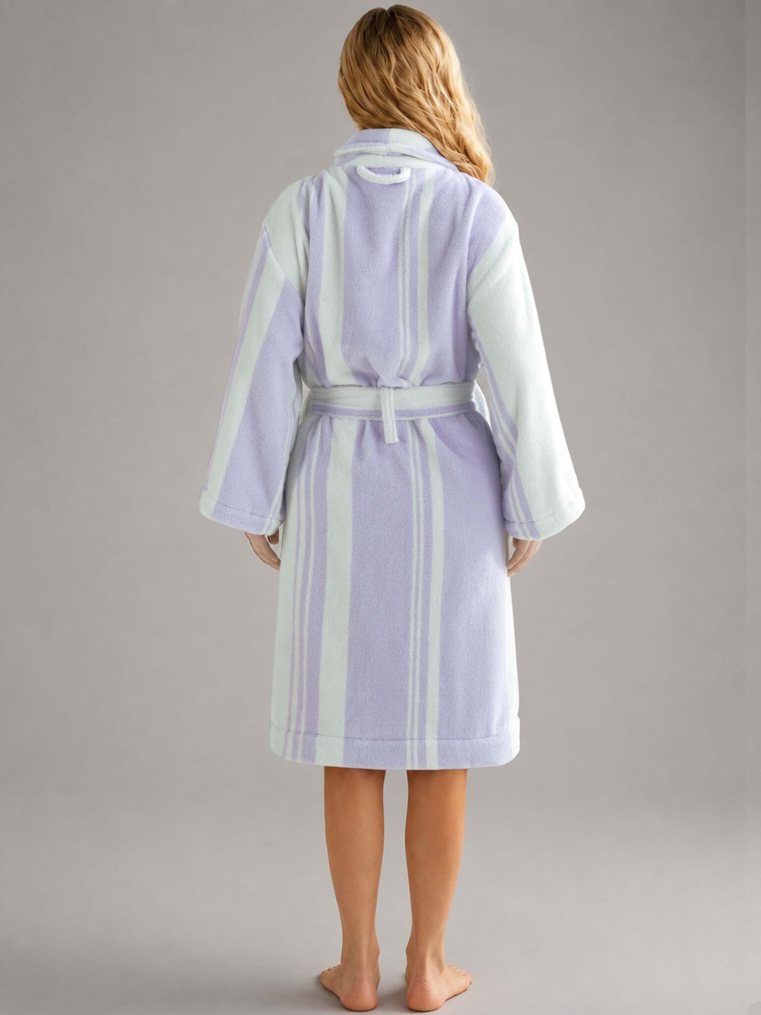 Luxury 100% cotton adult bathrobe featuring a soft shawl collar design in elegant taro purple4