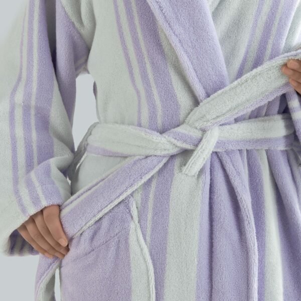 Luxury 100% cotton adult bathrobe featuring a soft shawl collar design in elegant taro purple3