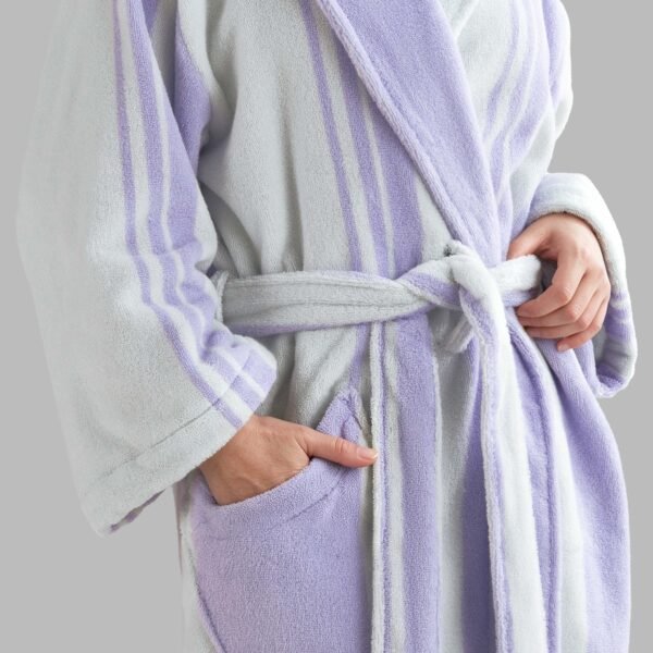 Luxury 100% cotton adult bathrobe featuring a soft shawl collar design in elegant taro purple2
