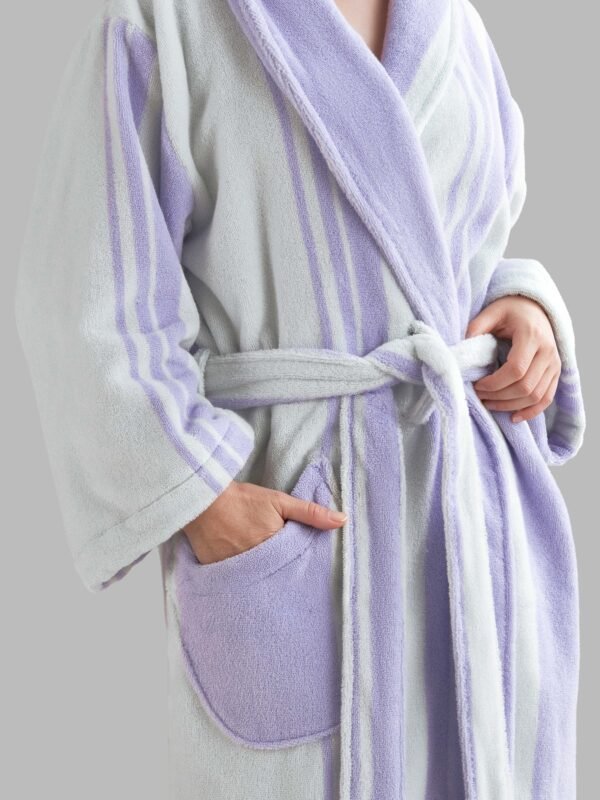 samifyhome-adult-shawl-collar-cotton-bathrobe-taro-purple5 Luxury 100% cotton adult bathrobe featuring a soft shawl collar design in elegant taro purple2