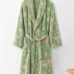 samifyhome-cotton-towel-robe-shawl-collar-floral-green